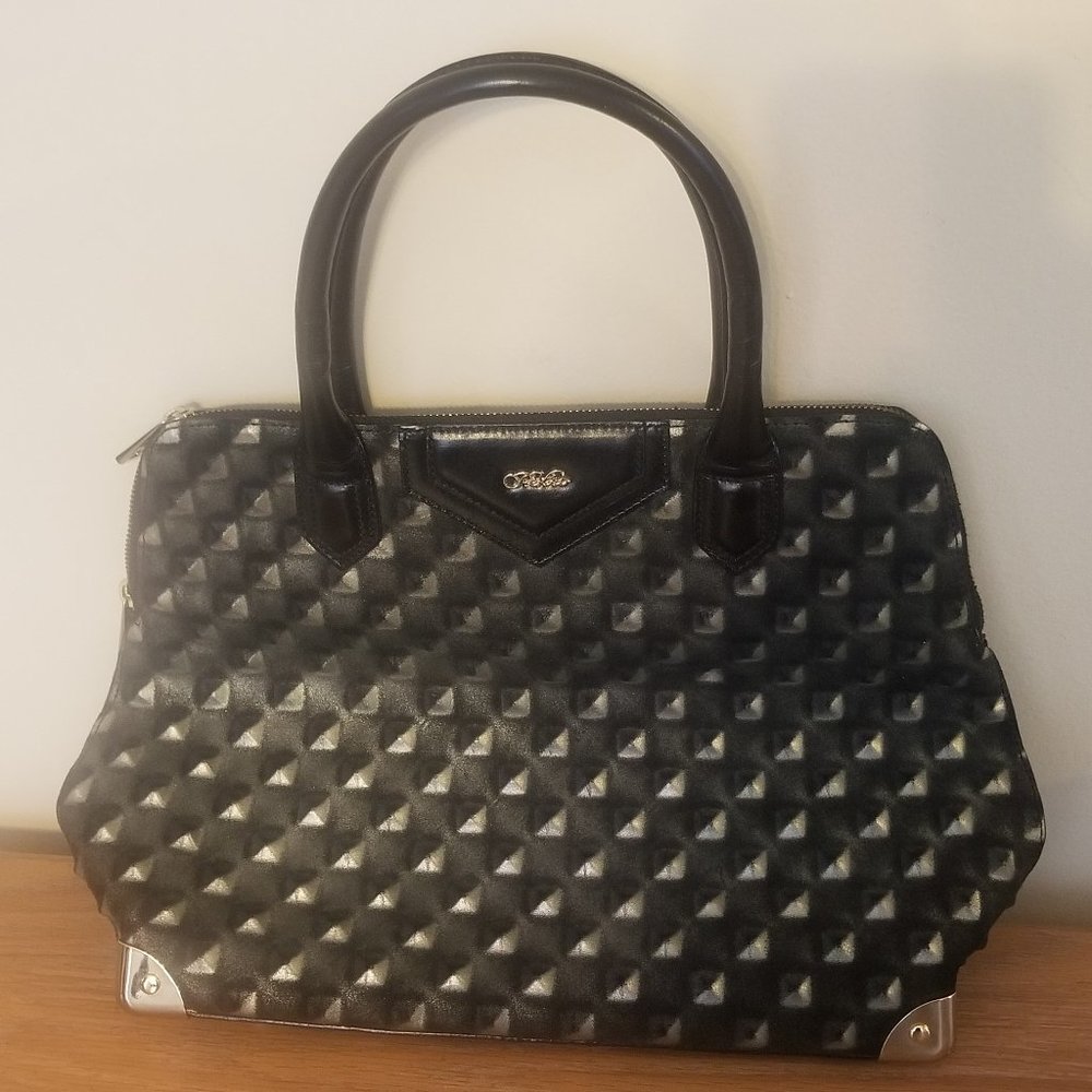 Tre Vero Black Leather Suede Studded Satchel Bag